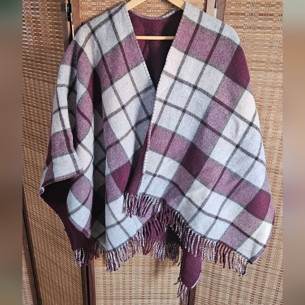 Talbots Purple Plaid Italian Wool Shawl